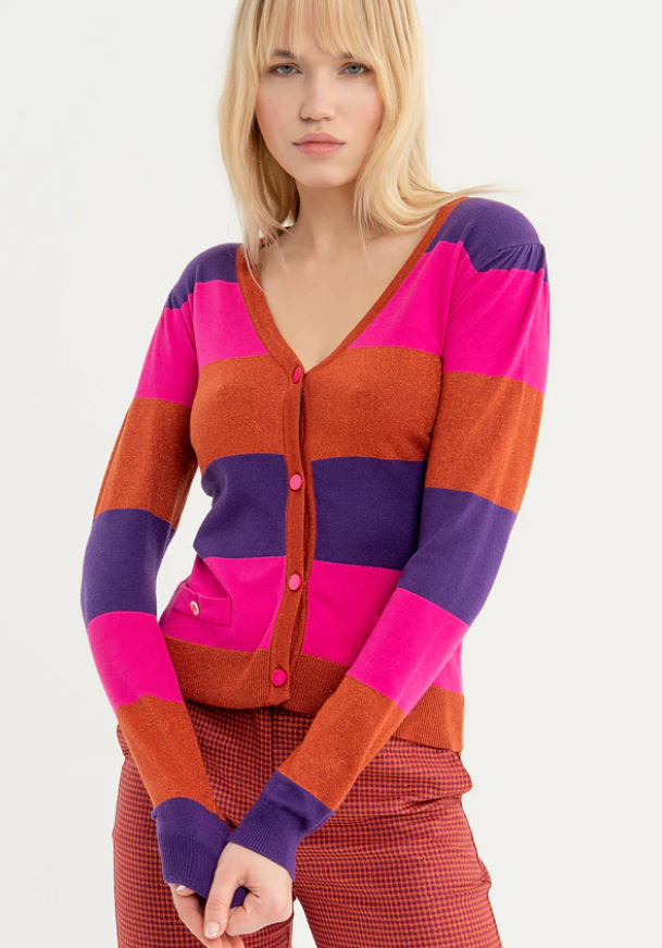 Fracomina Casaco Lurex às Riscas Comprido - vista frontal