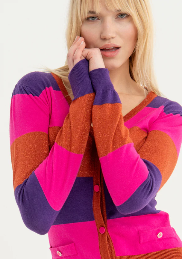 Fracomina Casaco Lurex às Riscas Comprido - detalhe