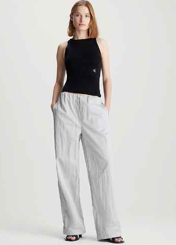 Calvin Klein Calças Poliéster com Logo Monogram - vista frontal