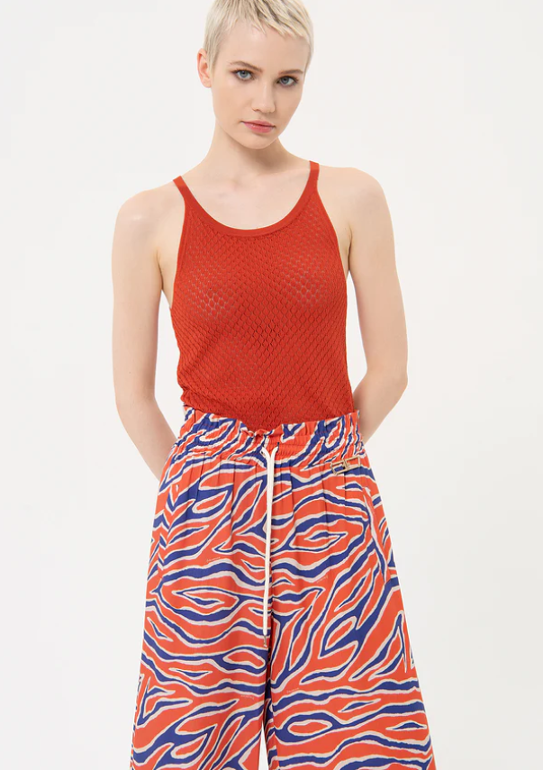 Fracomina Calças Lã Estampado Palazzo Modelo 3 - detalhe