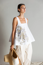 Psophia Top Algodão Lã Bordado - vista frontal