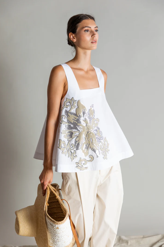 Psophia Top Algodão Lã Bordado - vista frontal