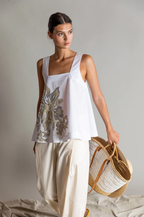 Psophia Top Algodão Lã Bordado - detalhe