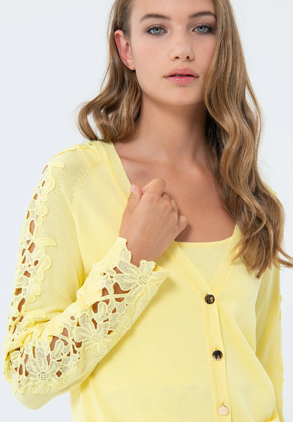 Fracomina Casaco Lã Renda Comprido - detalhe