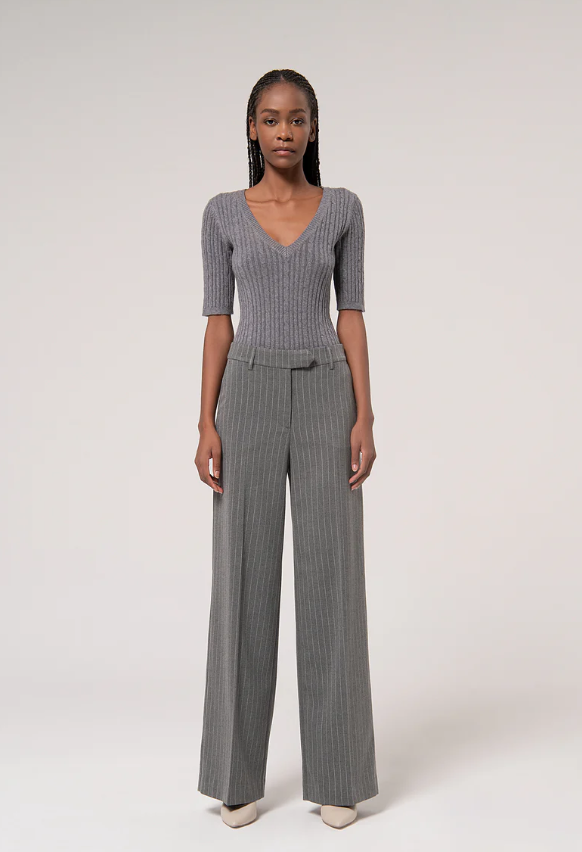 Fracomina Calças Lã às Riscas Palazzo Modelo 2 - vista frontal