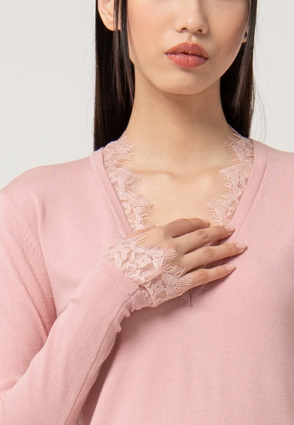 Fracomina Camisola Lã Renda Malha - detalhe