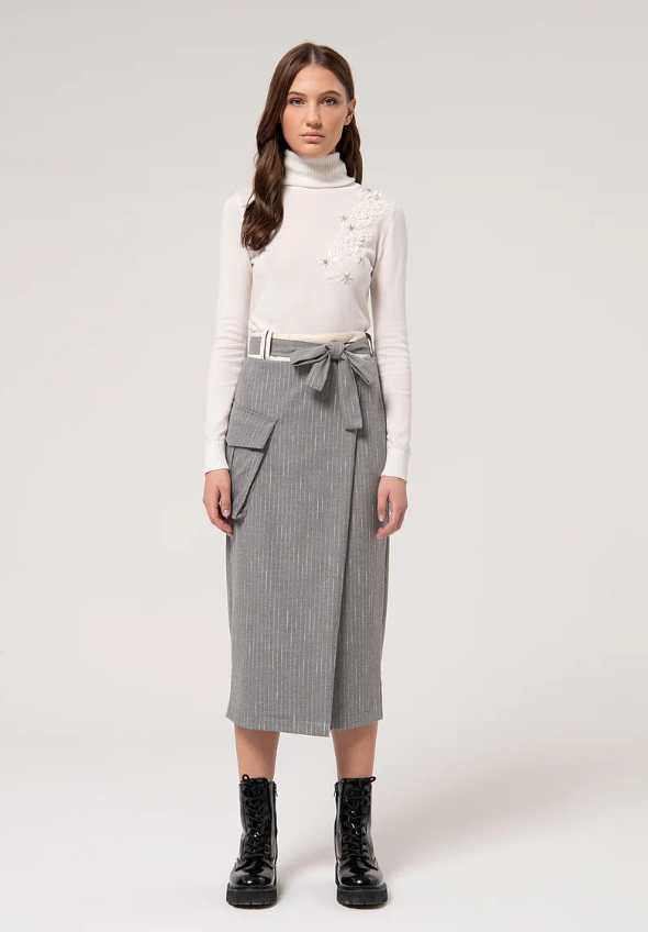 Fracomina Saia Lã Algodão com Cinto - vista frontal