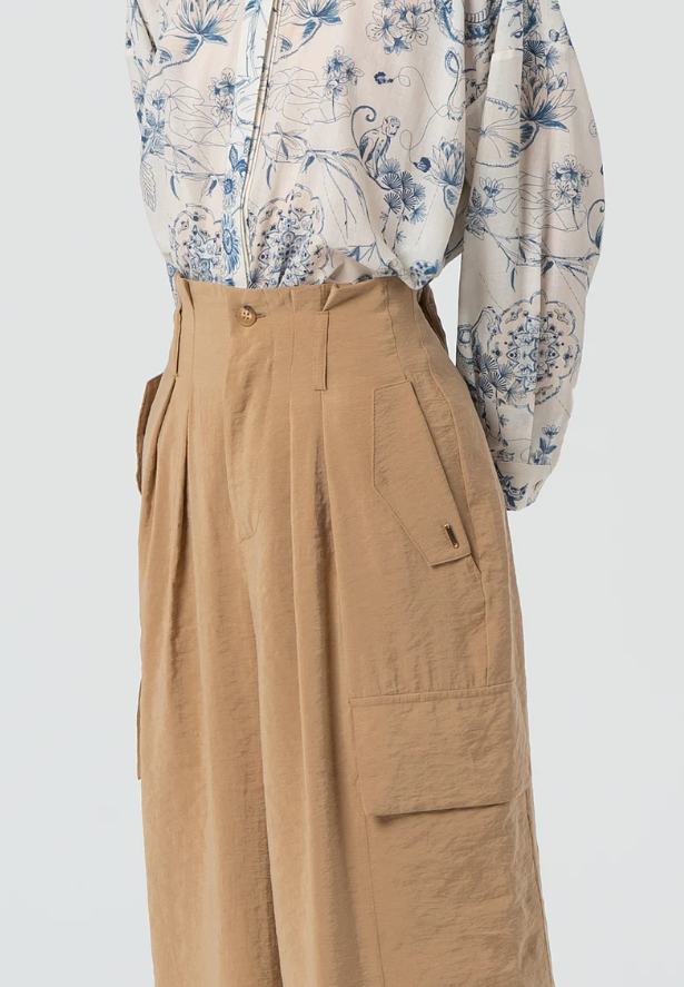 Fracomina Calças Lã Palazzo com Pinças - detalhe