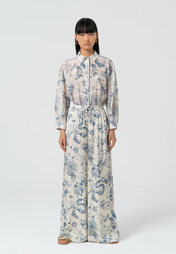 Fracomina Calças Lã Estampado Palazzo - vista frontal