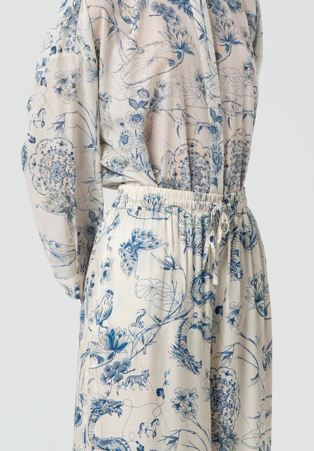 Fracomina Calças Lã Estampado Palazzo - detalhe