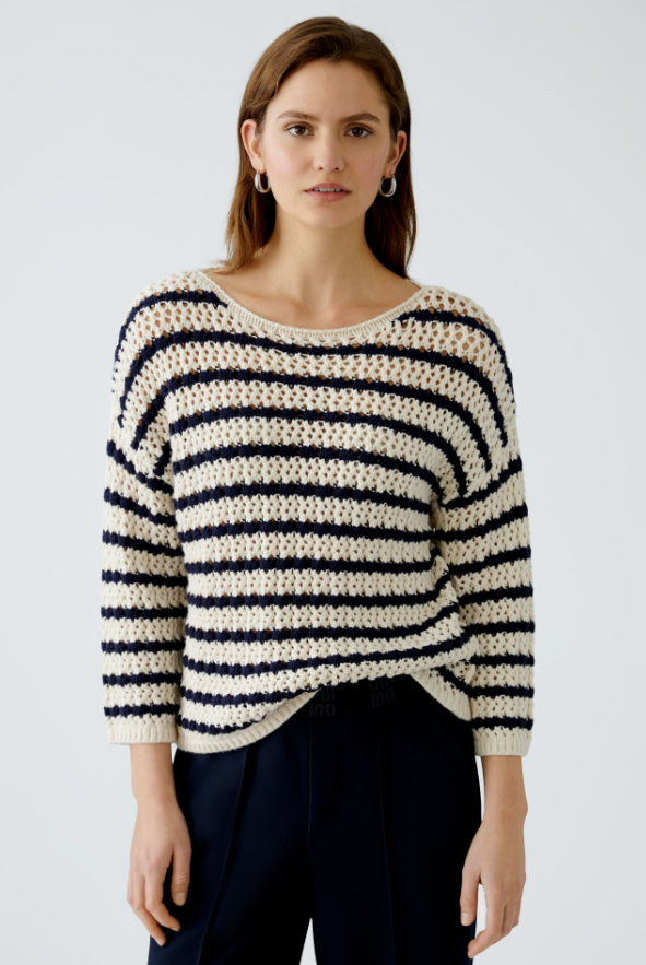 Oui Camisola Lã às Riscas Curto - vista frontal