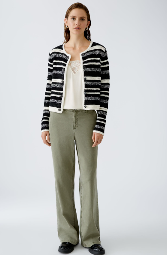 Oui Casaco Lã às Riscas Gola Redonda - vista frontal