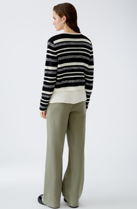 Oui Casaco Lã às Riscas Gola Redonda - vista alternativa