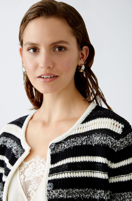 Oui Casaco Lã às Riscas Gola Redonda