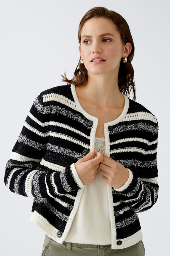 Oui Casaco Lã às Riscas Gola Redonda