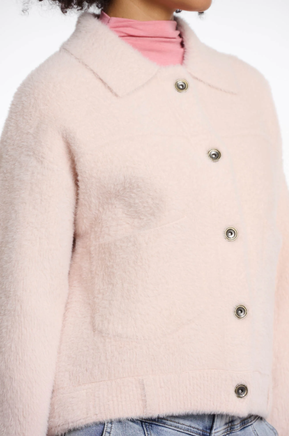 Rino & Pelle Casaco Tricotado Curto Super Macio com Gola Plana - vista frontal