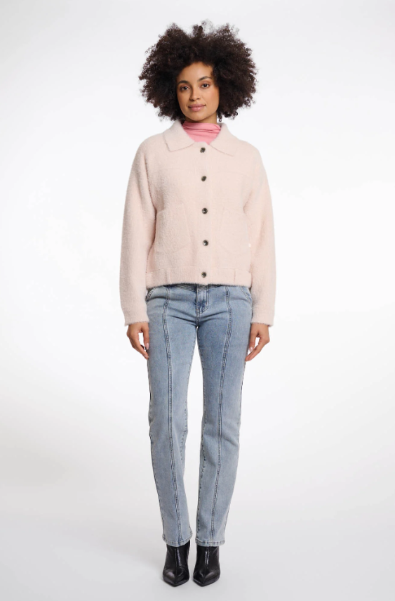 Rino & Pelle Casaco Tricotado Curto Super Macio com Gola Plana