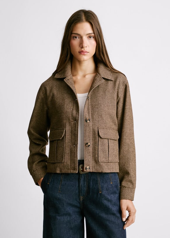 Pepe Jeans Casaco em Tecido Leve com Bolsos e Colarinho Camiseiro