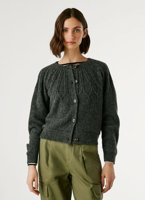 Pepe Jeans Casaco de malha com gola redonda - detalhe