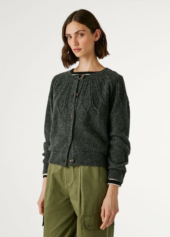 Pepe Jeans Casaco de malha com gola redonda