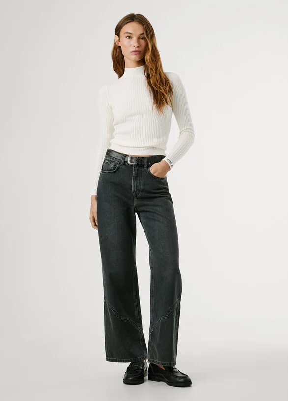 Pepe Jeans Camisola Canelada Gola Mandarim - detalhe