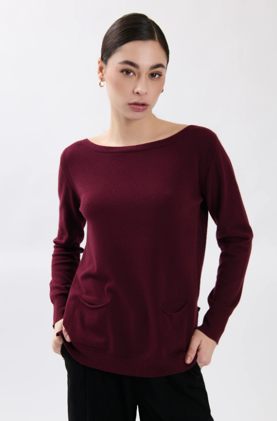 Bejade Camisola Decote Barco com Bolsos bordeaux - vista frontal