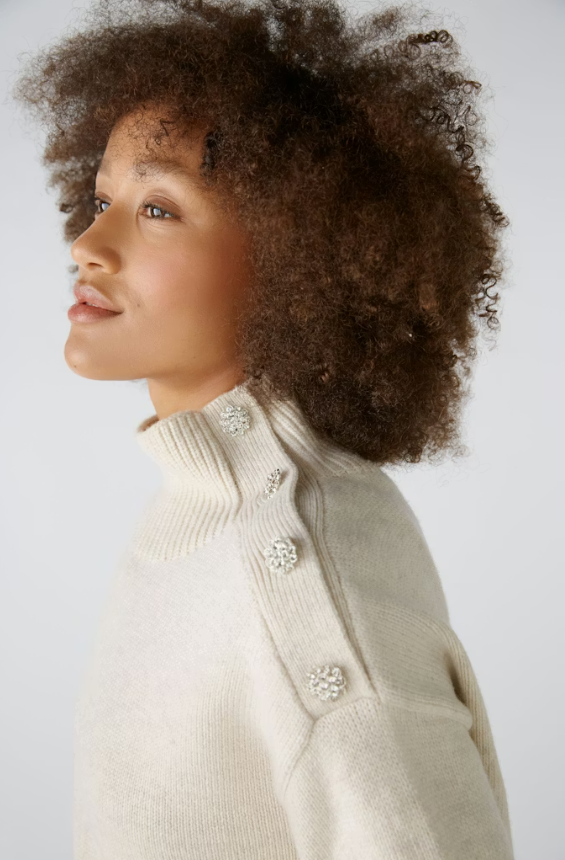 Oui Camisola Lã Gola Alta Botões Gola - vista frontal