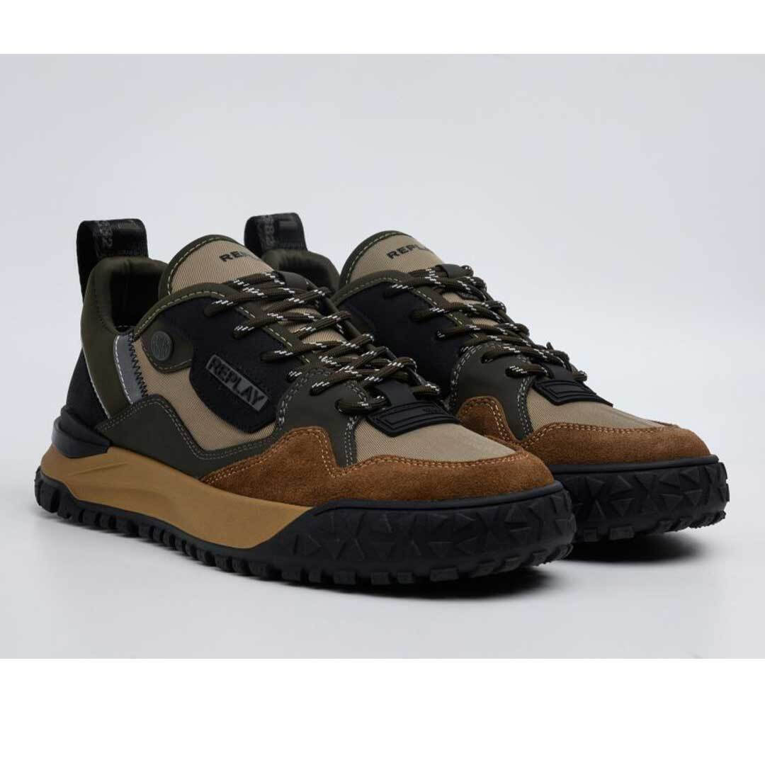 Replay Ténis Blix em pele sintética com sola robusta verde 32 - vista frontal