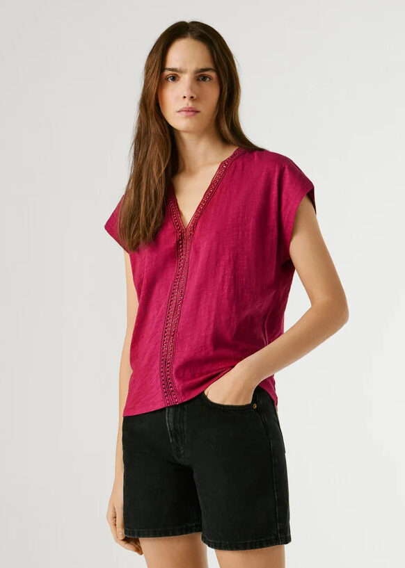 Pepe Jeans T-shirt Decote Em V Com Detalhes Openwork