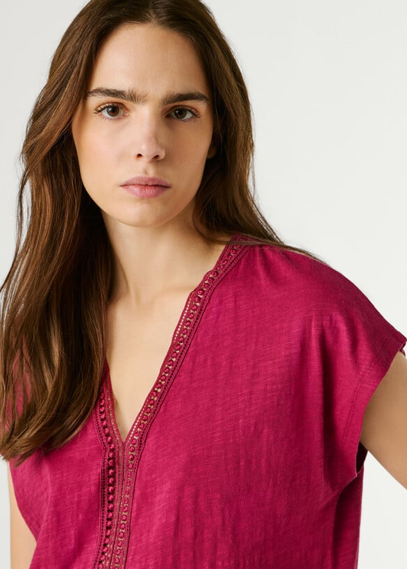 Pepe Jeans T-shirt Decote Em V Com Detalhes Openwork