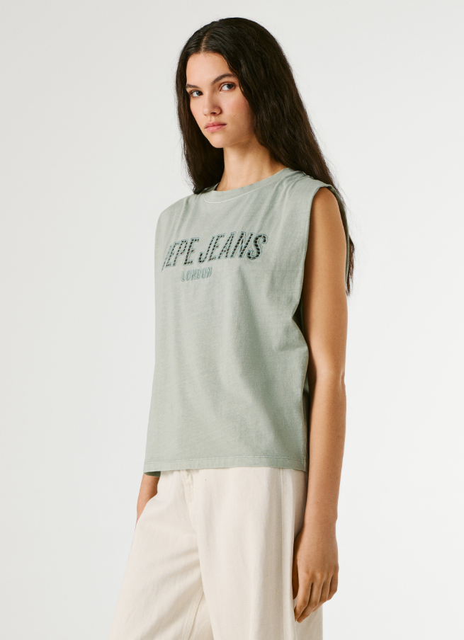 Pepe Jeans Camisa Sem Mangas Logo Calado