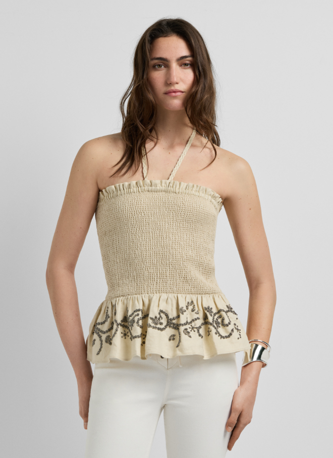 Pepe Jeans Top Halter Em Linho