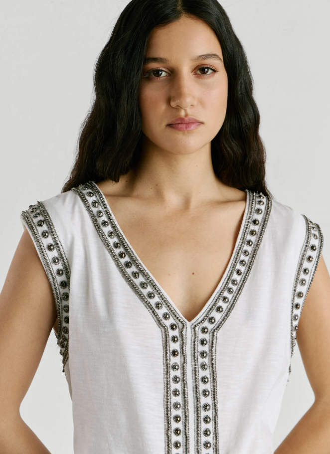 Pepe Jeans T-shirt Decote Em V Com Tachas