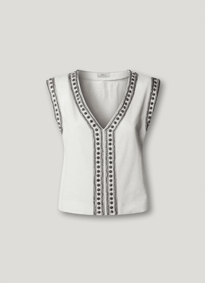 Pepe Jeans T-shirt Decote Em V Com Tachas