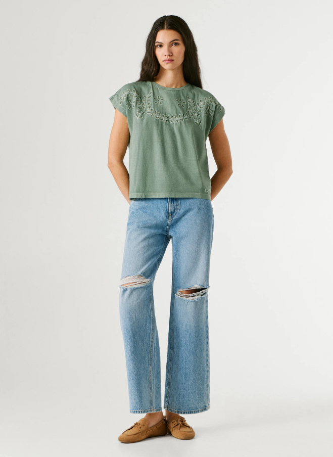 Pepe Jeans T-shirt Detalhes Abertos Florais