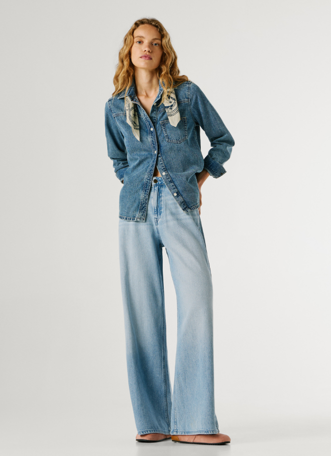Pepe Jeans Calças Wide Fit e Cintura Subida - Jaimy
