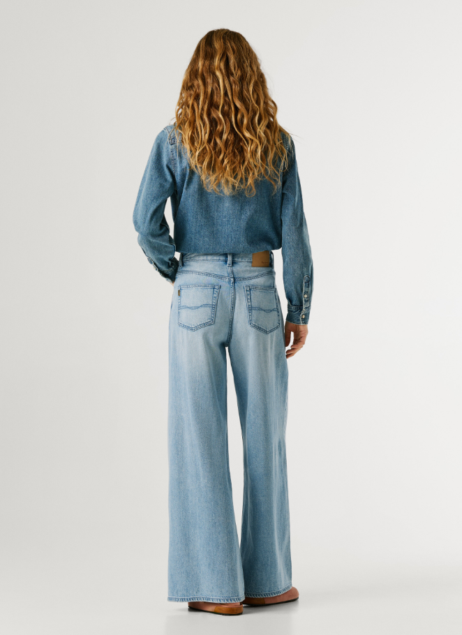 Pepe Jeans Calças Wide Fit e Cintura Subida - Jaimy