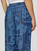 Rabe calças lyocell estampado floral azul marinho fluídas