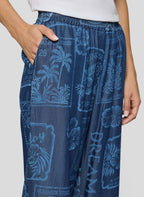 Rabe calças lyocell estampado floral azul marinho fluídas