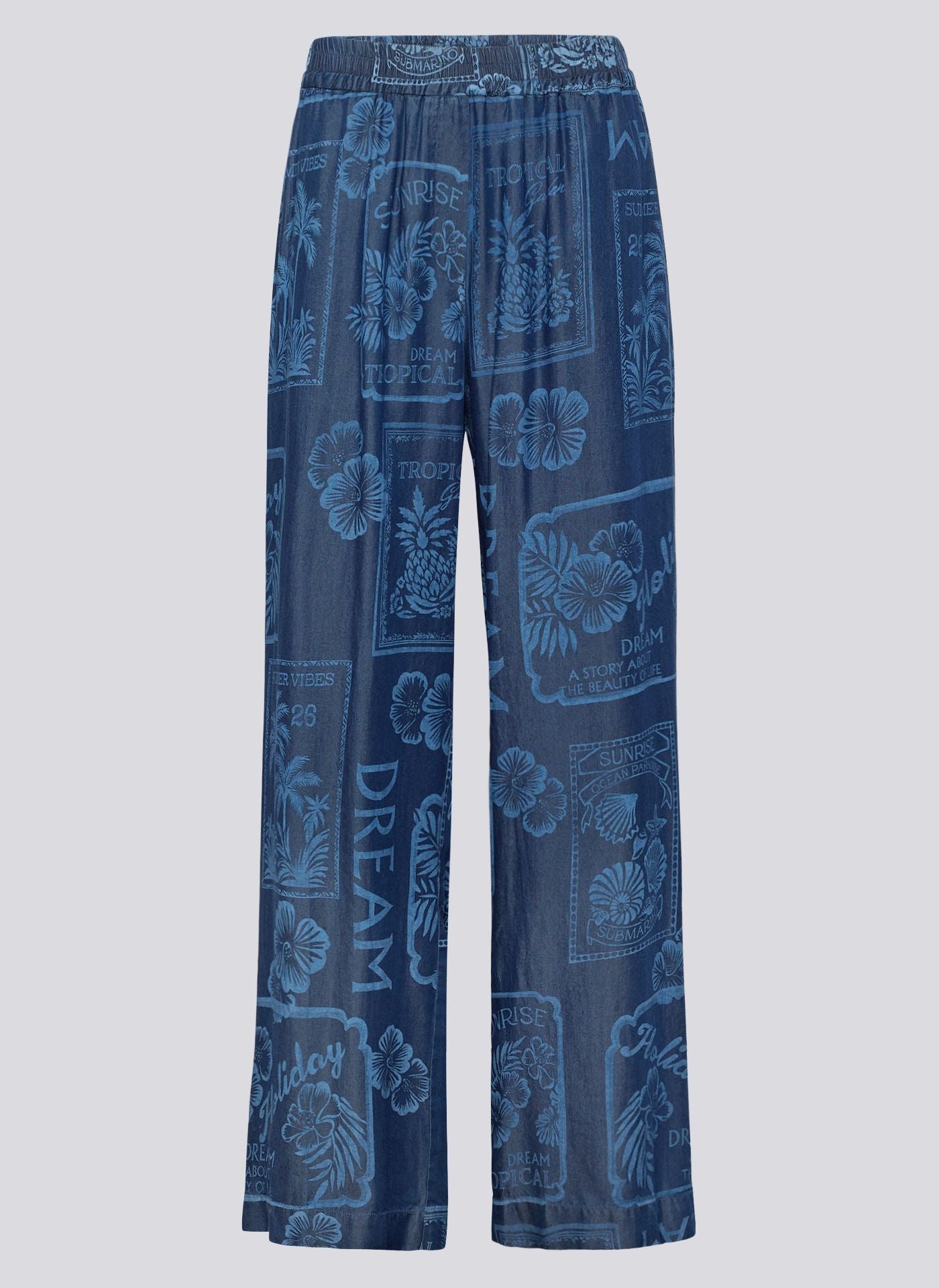 Rabe calças lyocell estampado floral azul marinho fluídas