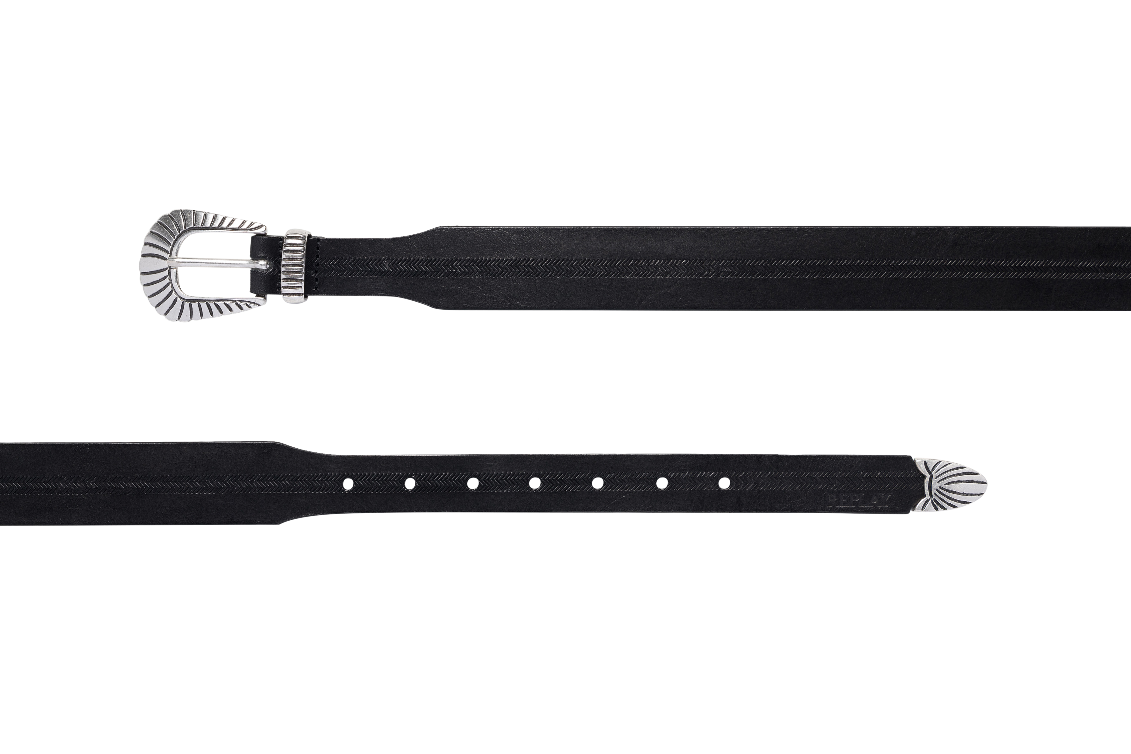 Replay Cinto Preto em Couro