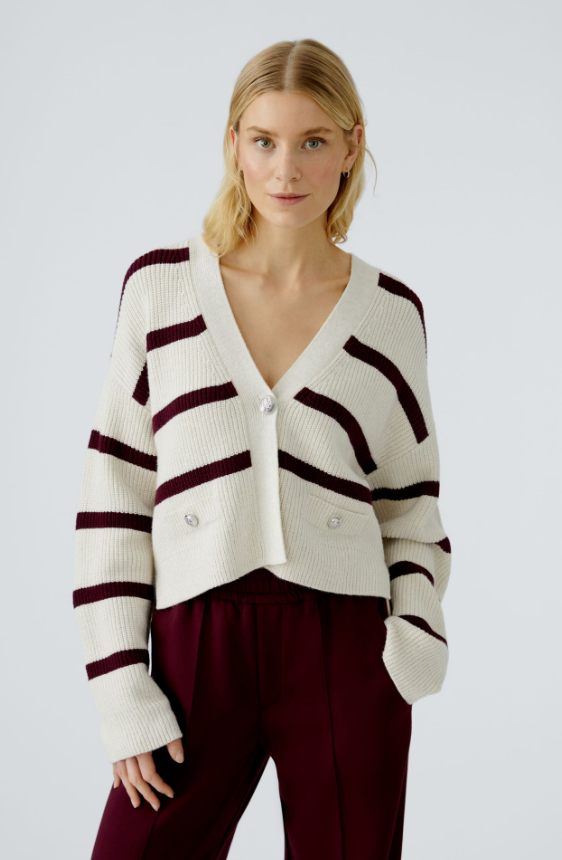 Oui Casaco Algodão Lã às Riscas - vista frontal