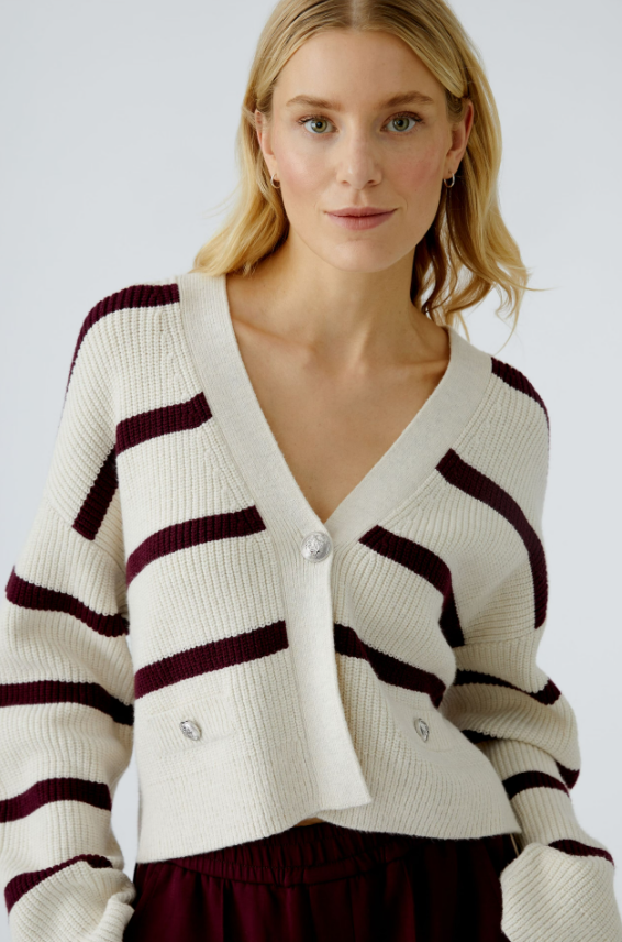 Oui Casaco Algodão Lã às Riscas