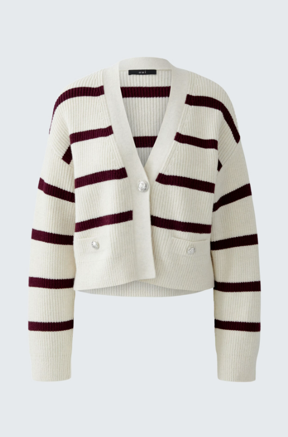 Oui Casaco Algodão Lã às Riscas