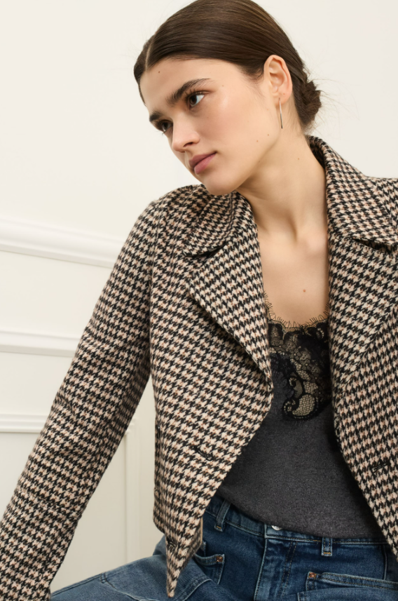 Oui Casaco Algodão Lã Xadrez - vista frontal