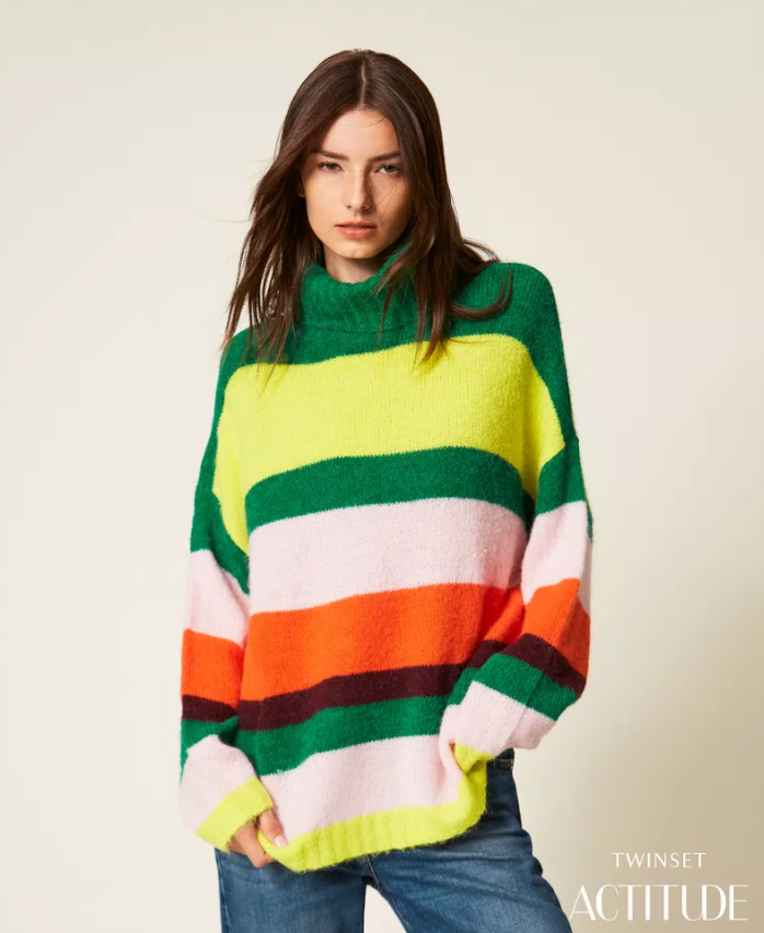 Actitude Malha Riscas gola alta - detalhe