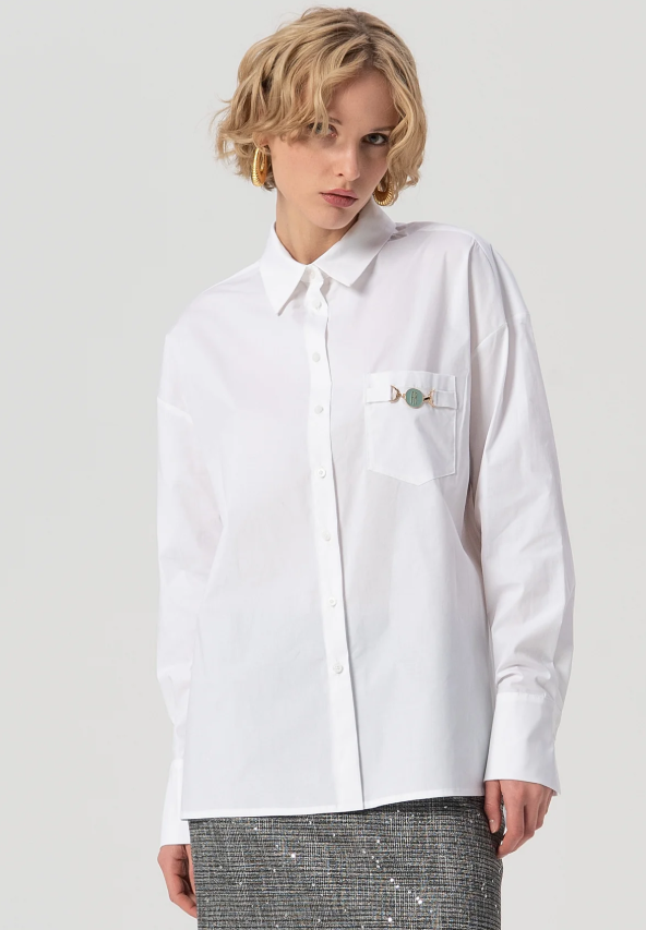 Fracomina Camisa com Aplicação Oversize Comprido - vista frontal