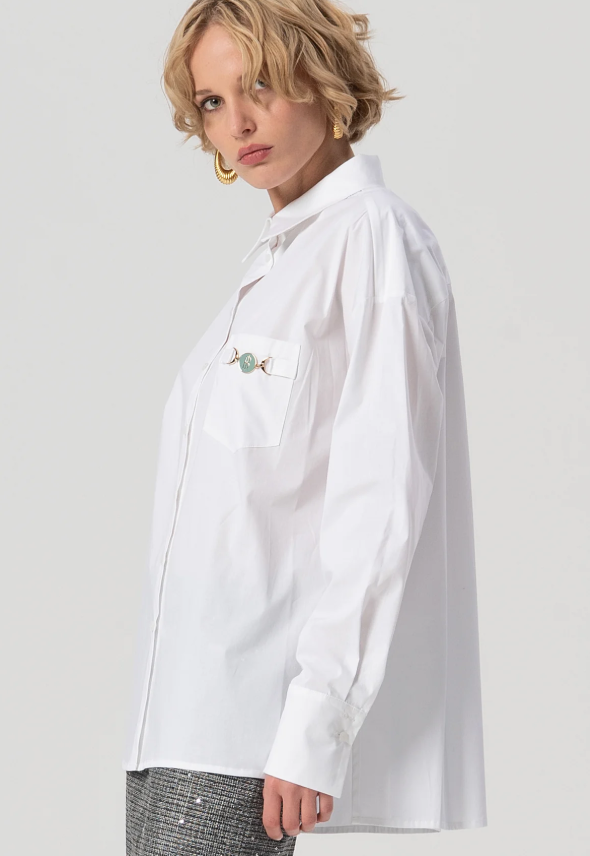 Fracomina Camisa com Aplicação Oversize Comprido - detalhe