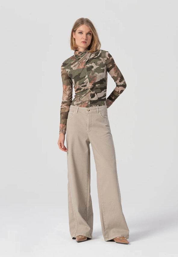 Fracomina Calças Lã Algodão Palazzo - vista frontal