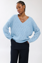 Bejade Camisola Decote V Fantasia Lã azul claro 1 - vista frontal